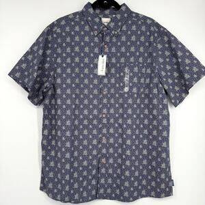 NWT Rowm Men's Button Up Short‎ Sleeve Shirt Cotton Palm Print XL